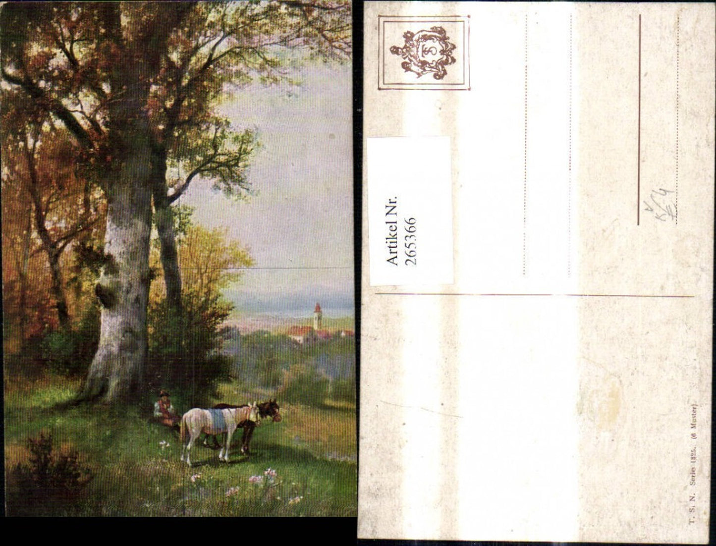 265366,Theo Stroefer 1325/6 Künstler Ak Frau m. Pferden b. Baum Landschaft
