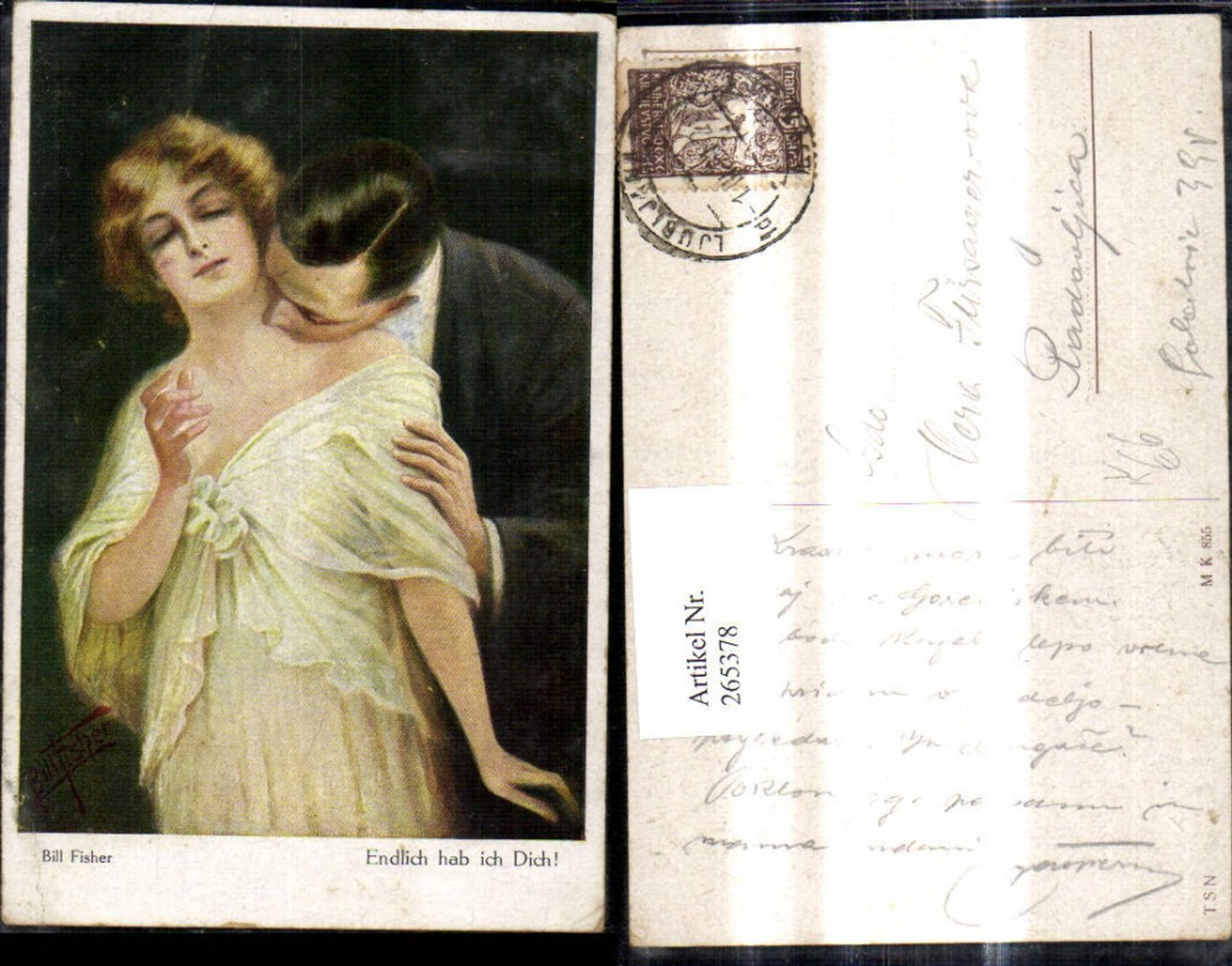 265378,Theo Stroefer Münchener Kunst 855 Bill Fisher Endlich hab ich Dich Paar Kuss a. Schulter