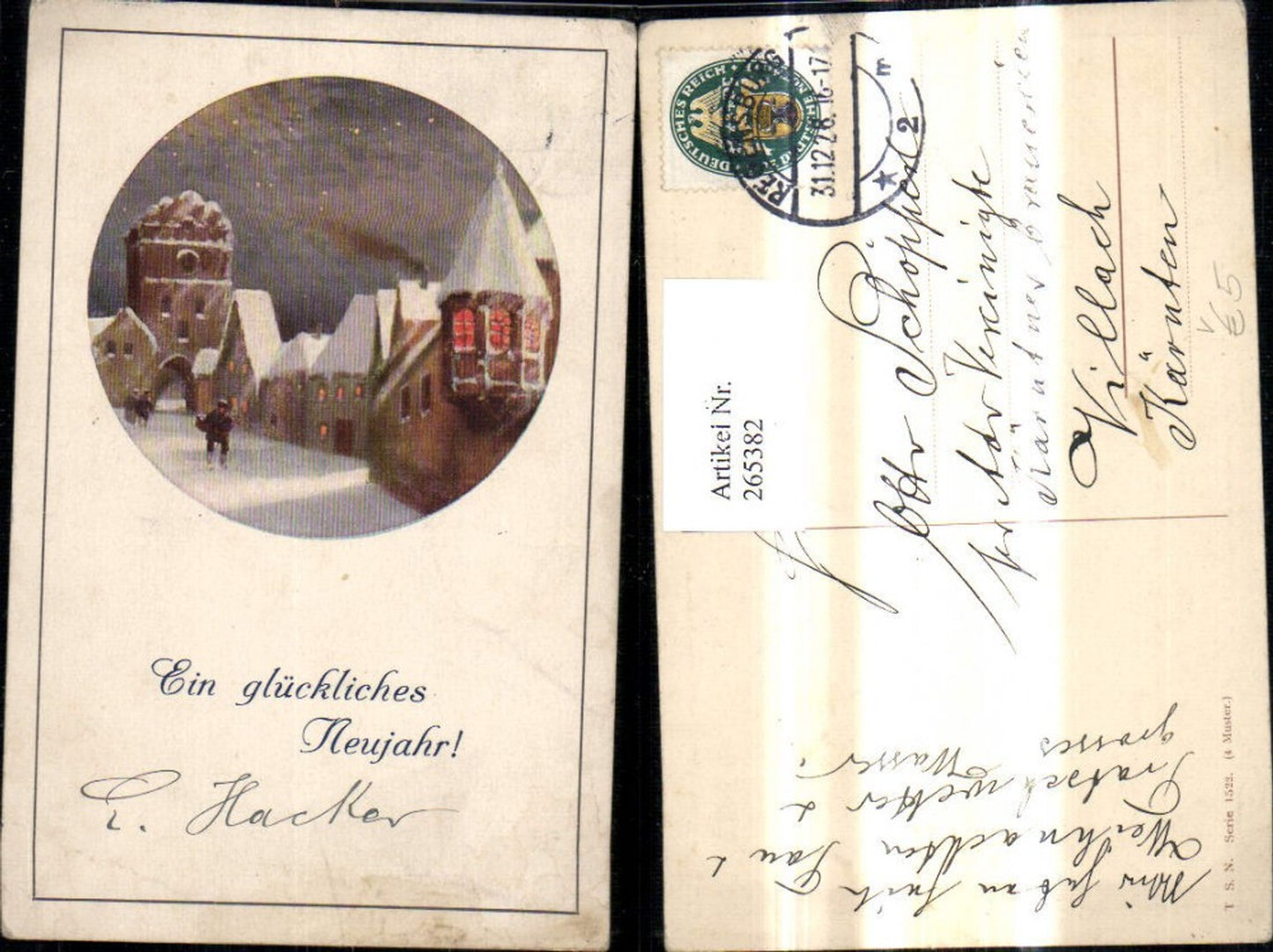265382,Theo Stroefer 1522/4 Künstler Ak Winterdorf Passepartout Neujahr