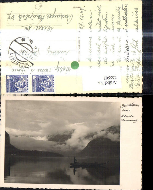 265502,Foto Ak Hallstatt Hallstättersee Abendstimmung Ruderboot Boot