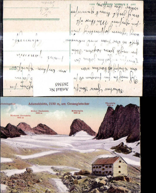 265565,,Adamekhütte b. Gosau Dachsteingebiet Gosaugletscher Gipfelkarte pub F. E. Brandt 858 c