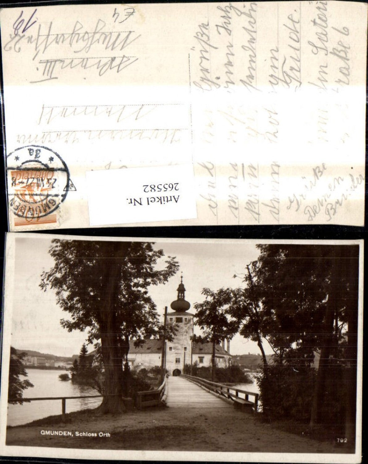 265582,Gmunden Schloß Orth Ansicht m. Brücke