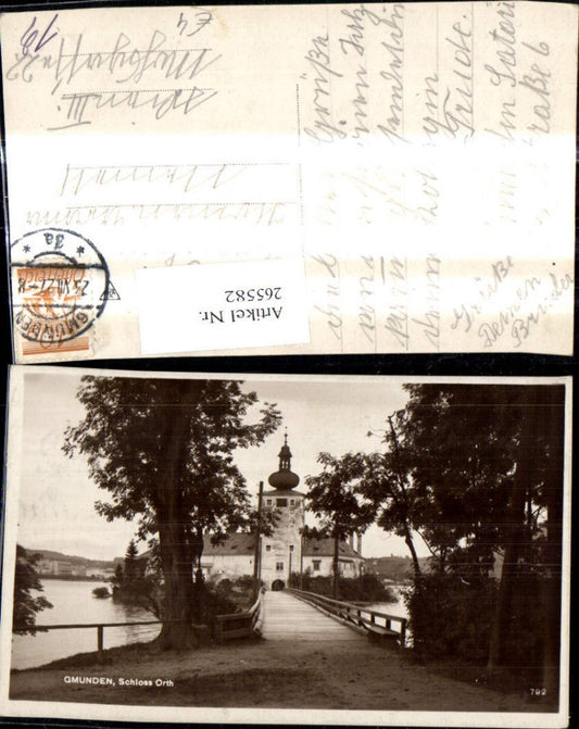 265582,Gmunden Schloß Orth Ansicht m. Brücke