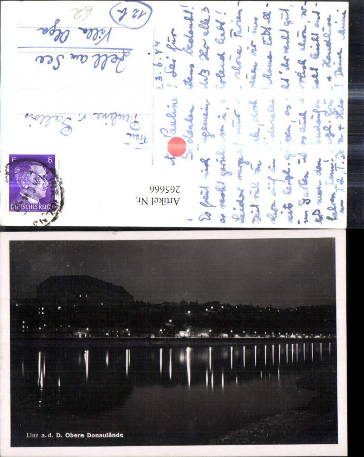 265666,Foto Ak Linz a. d. Donau Obere Donaulände b. Nacht