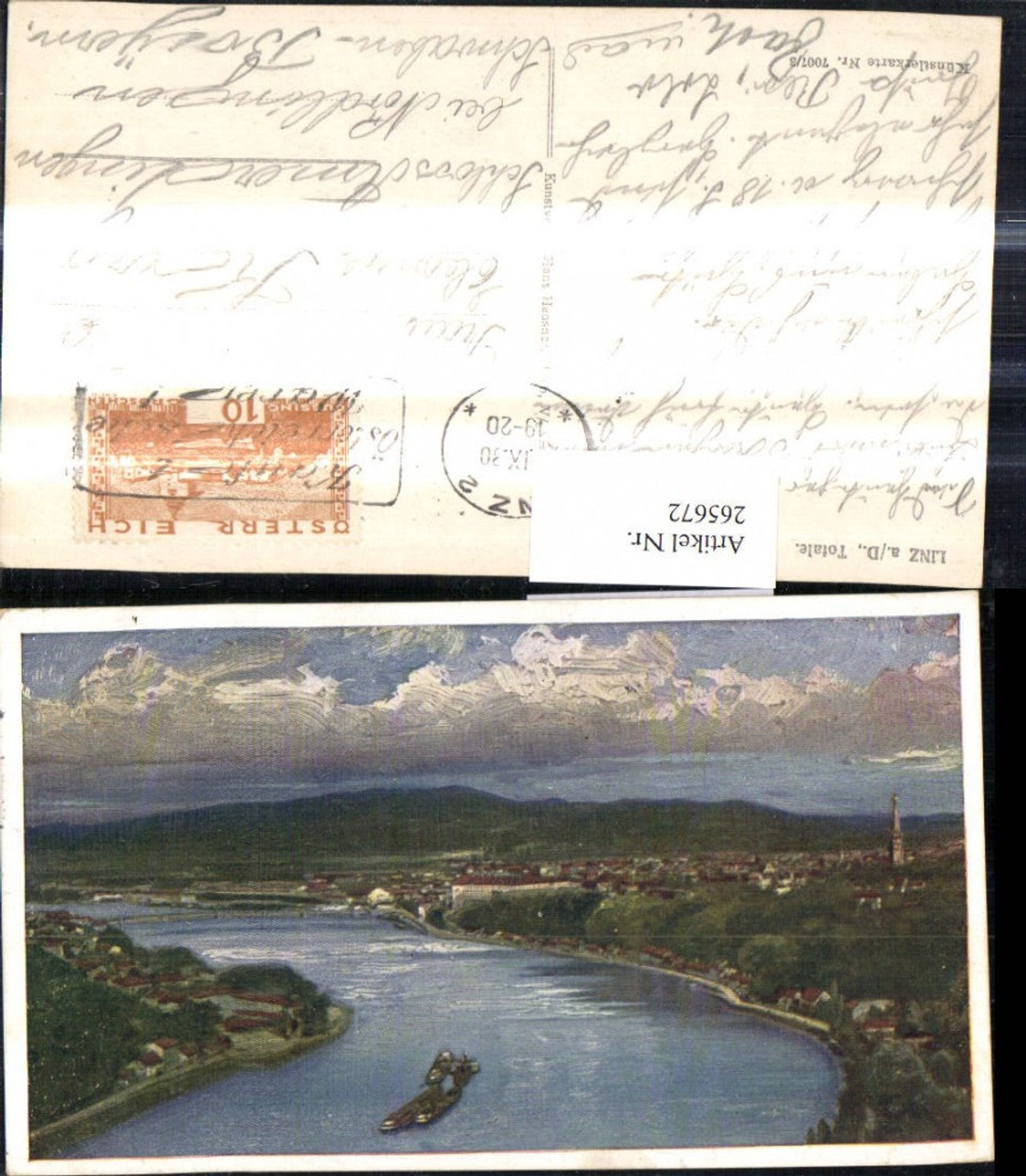 265672,Künstler Ak Linz a. d. Donau Totale pub Hans Hausner 7007/3