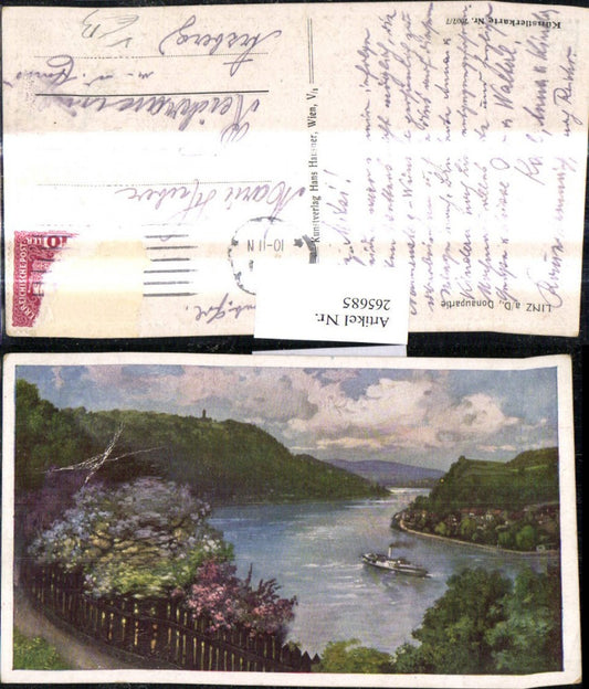 265685,Künstler Ak Linz a. d. Donau Donaupartie Dampfer Schiff pub Hans Hausner 7007/7