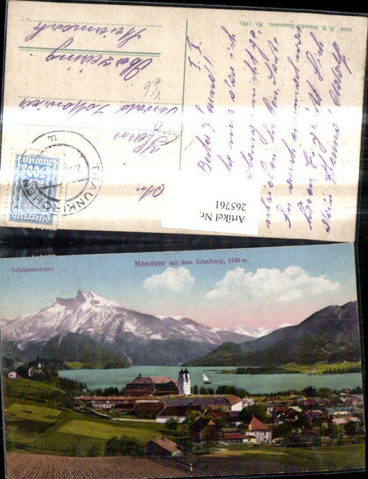 265761,Mondsee m. d. Schafberg Salzkammergut pub F. E. Brandt 192c