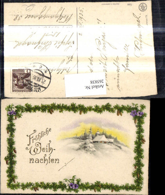 265838, Artist Ak Christmas Church Winter Landscape Fir Garland Flowers Snowdrops
