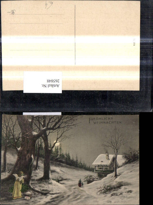 265848, Artist AK Christmas Woman with Child Christ Child House Winter Landscape Gifts Basket by Moonlight