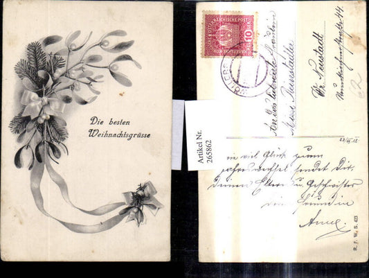 265862, Artist Ak Christmas Fir branch Mistletoe branch Bow