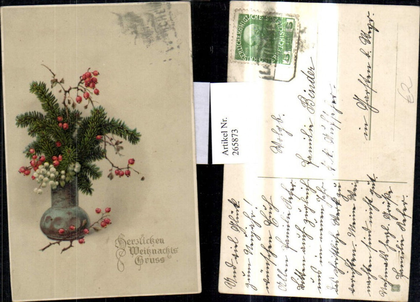 265873, Artist Ak Christmas Vase with fir branches and berry branches