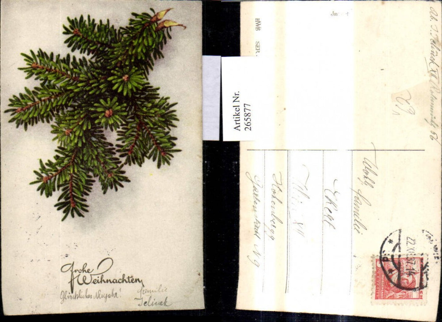 265877, Artist Ak Christmas Fir branch embossing pub HWB 5398