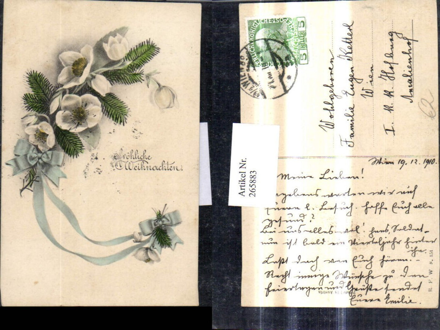 265883, Artist Ak Christmas Fir branch Snow rose Flowers Bow