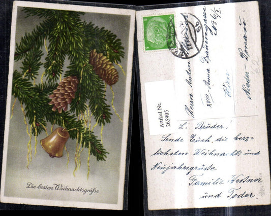 265905, Artist Ak Christmas Fir branches Golden tinsel Cones pub Erika 6234