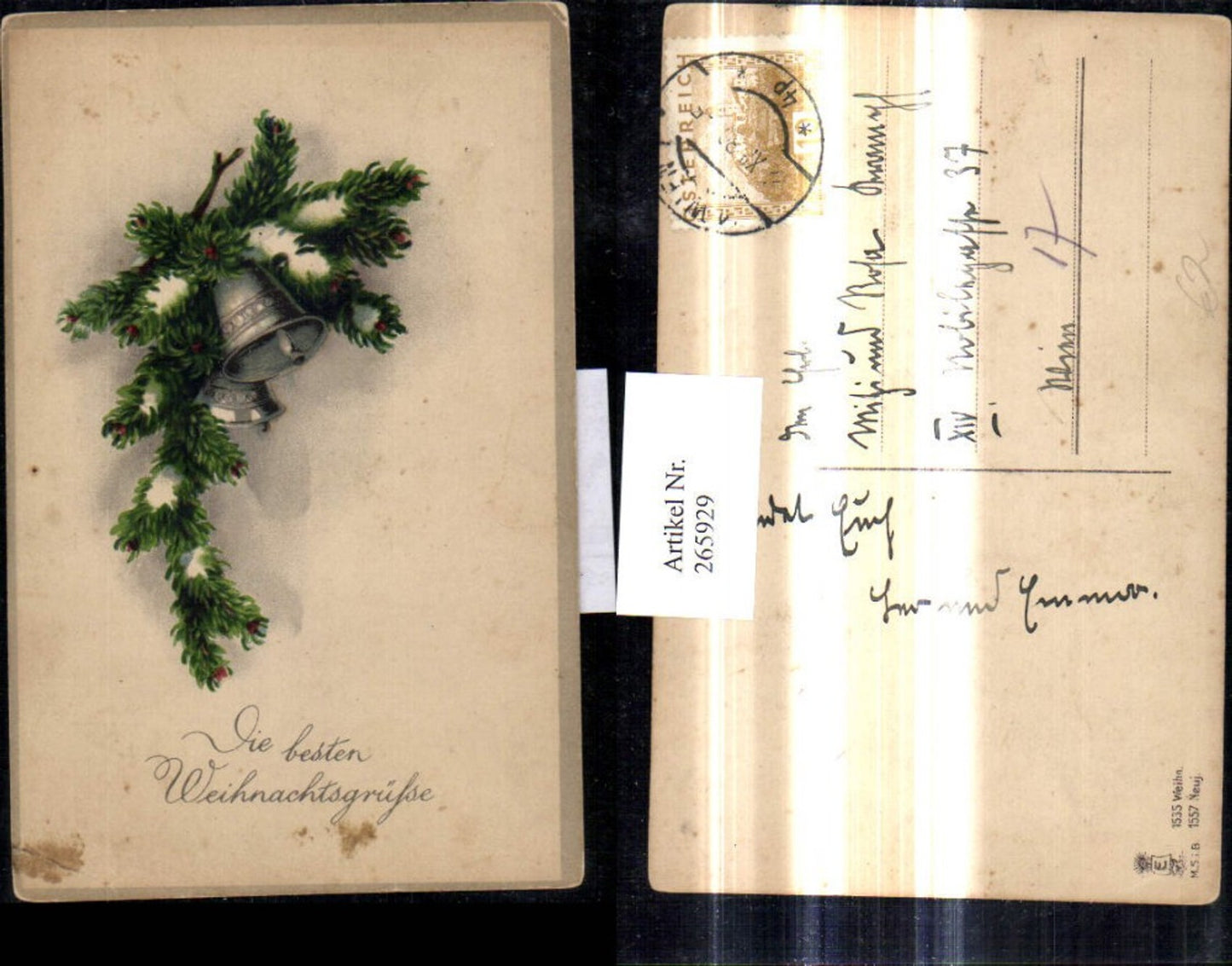 265929, Artist Ak Christmas Fir branch Bells Snow