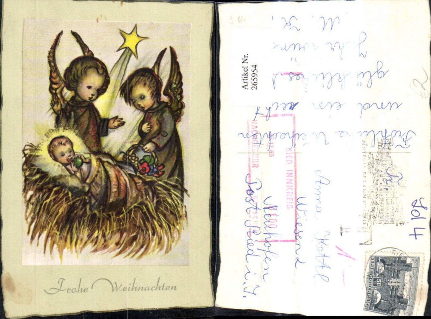 265954, Artist Ak Christmas Angel at Nativity Scene Baby Jesus Star Shooting Star