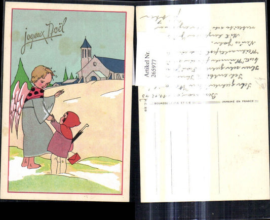 265977, Artist AK Christmas Angel with Child Umbrella Church Joyeux Noel