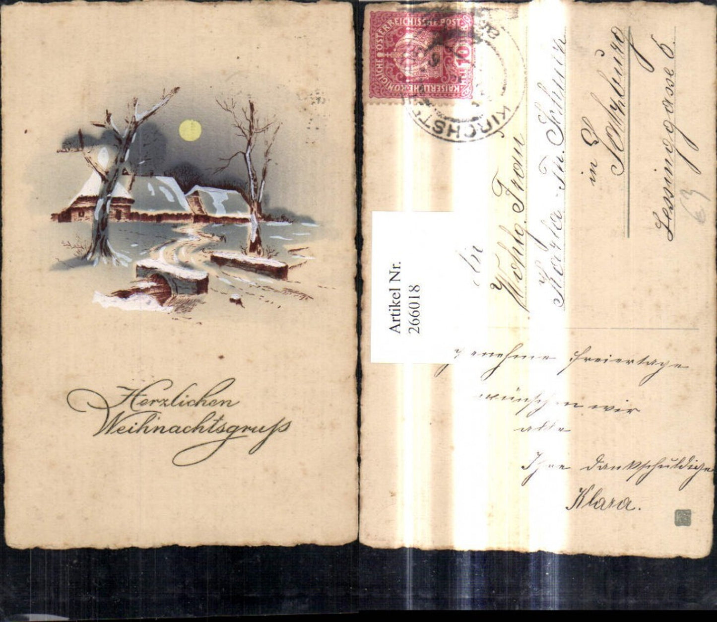 266018, Artist Ak Christmas Winter Village with Moonlight