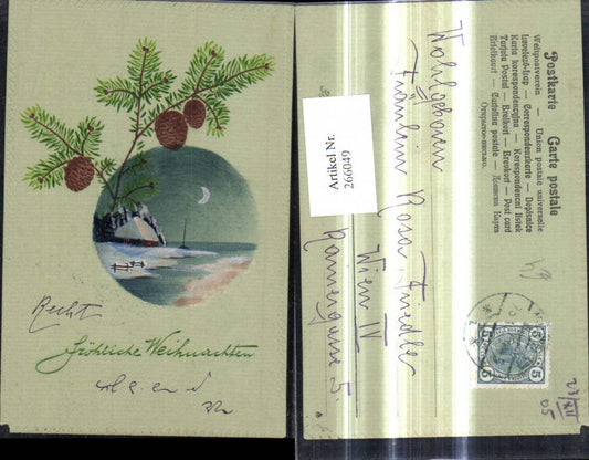 266049, Artist Ak Christmas House Brook Lake Winter Landscape Passepartout Fir Branch Cone