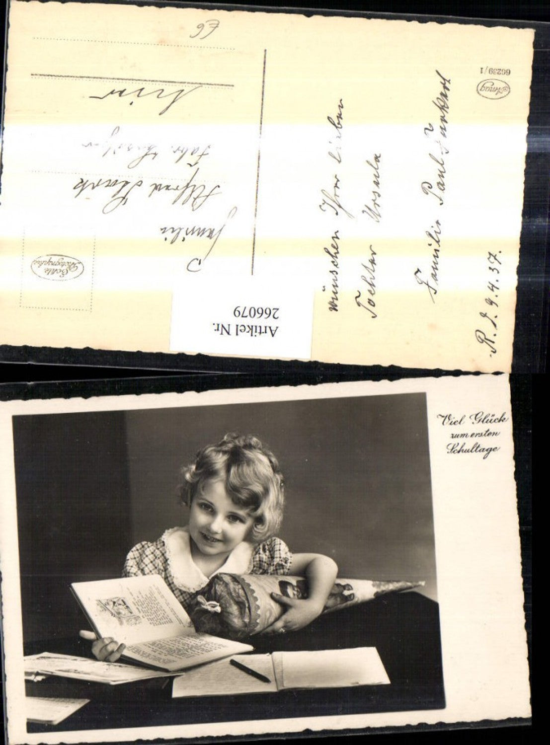 266079,Foto Ak Schulanfang Einschulung Mädchen Schultüte Bücher Schreibheft