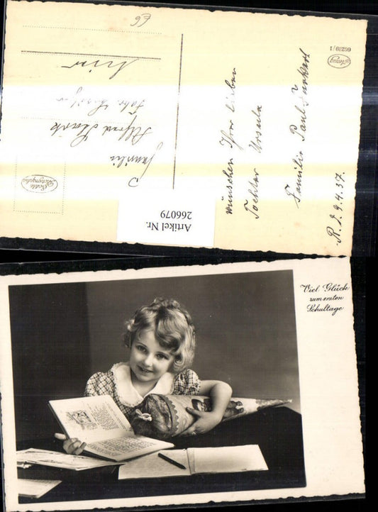 266079,Foto Ak Schulanfang Einschulung Mädchen Schultüte Bücher Schreibheft