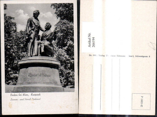 266194,Baden b. Wien Kurpark Lanner u. Strauß Denkmal