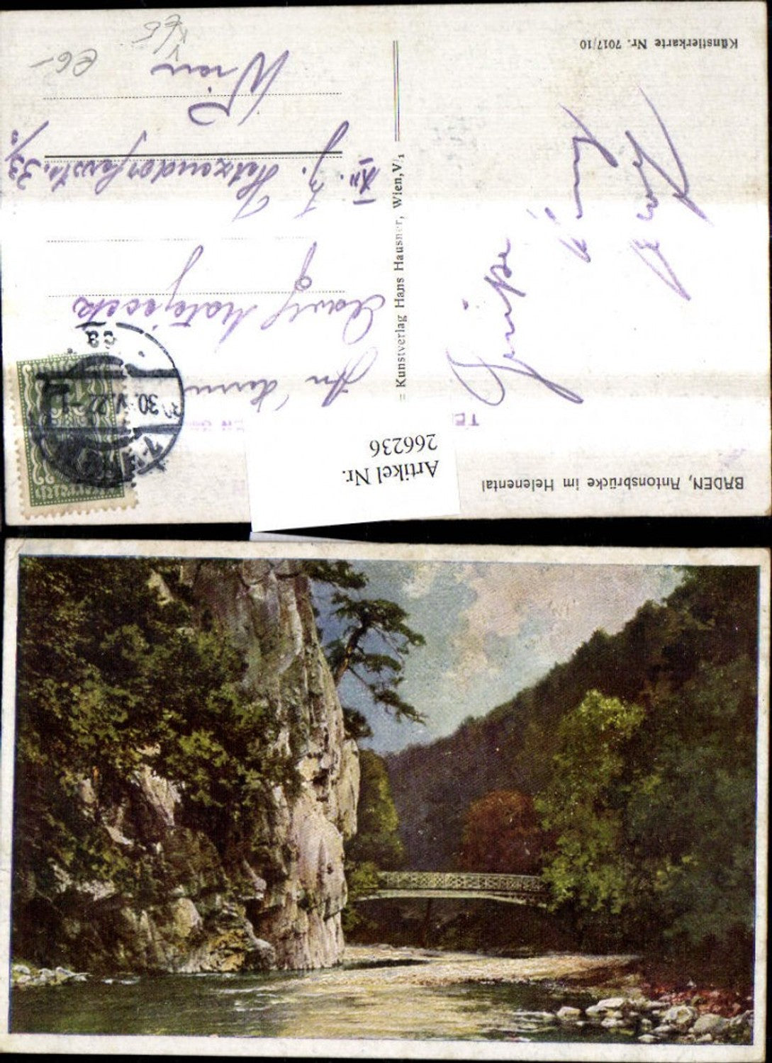 266236,Künstler Ak Baden Antonsbrücke i. Helenental pub Hans Hausner 7017/10