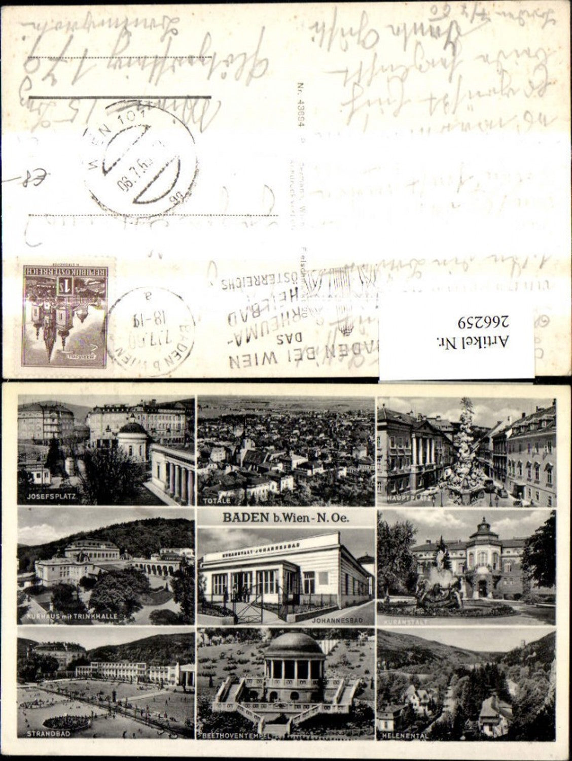 266259,Mehrbild Ak Baden b. Wien Josefsplatz Kurhaus Strandbad Helenental Hauptplatz