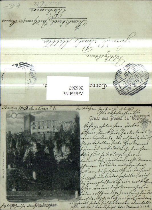 266267,Litho Baden b. Wien Ruine Rauhenstein b. Mondschein 1898