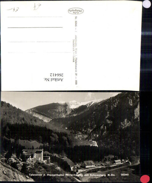266412,Foto Ak Talstation d. Raxseilbahn Hirschwang m. Schneeberg