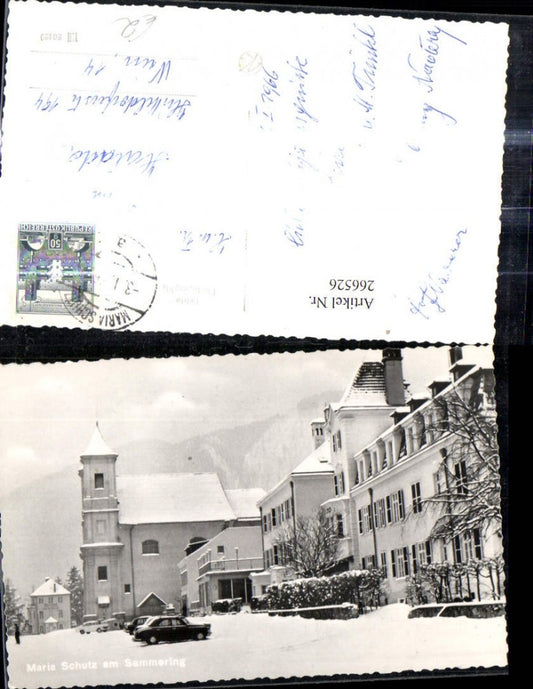 266526,Foto Ak Maria Schutz a. Semmering Winteransicht Auto Kirche