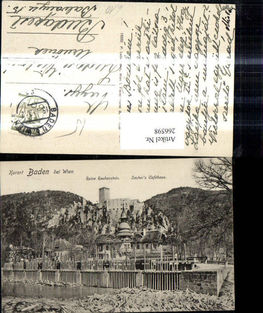 266598,Baden b. Wien Ruine Rauhenstein Sachers Cafehaus
