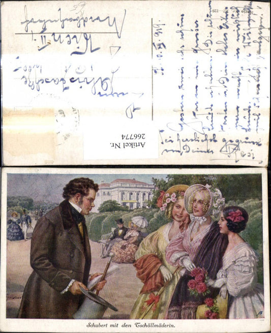 266774,Künstler Ak Schubert m. d. Tschöllmäderln Komponist