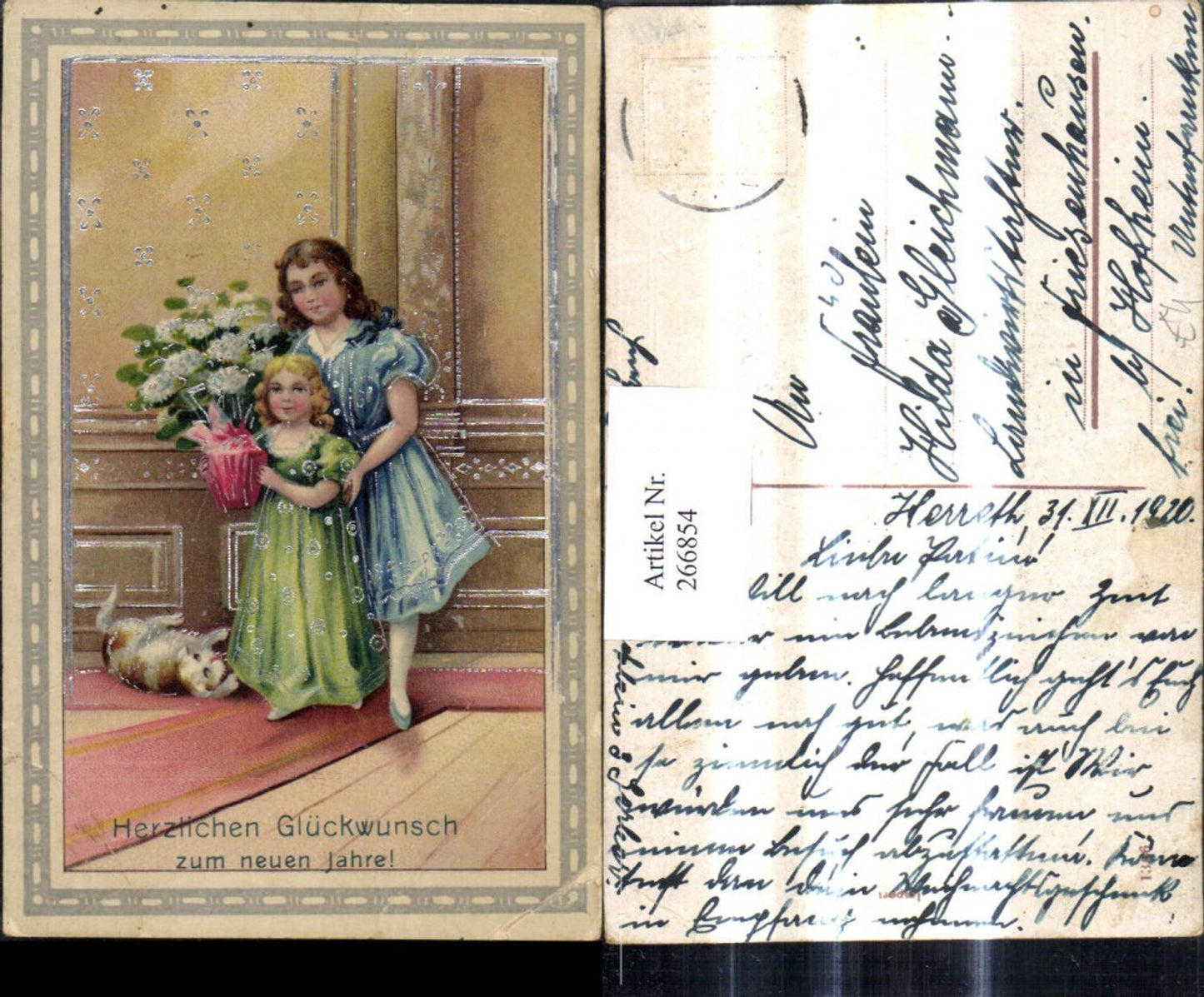 266854, Artist Ak Children Girl with Flowerpot Cat