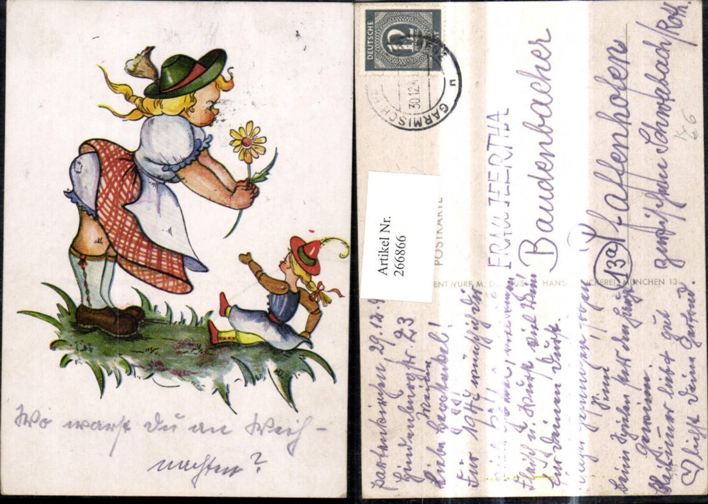 266866,Künstler Ak Kind Mädchen i. Tracht m. Blume Puppe
