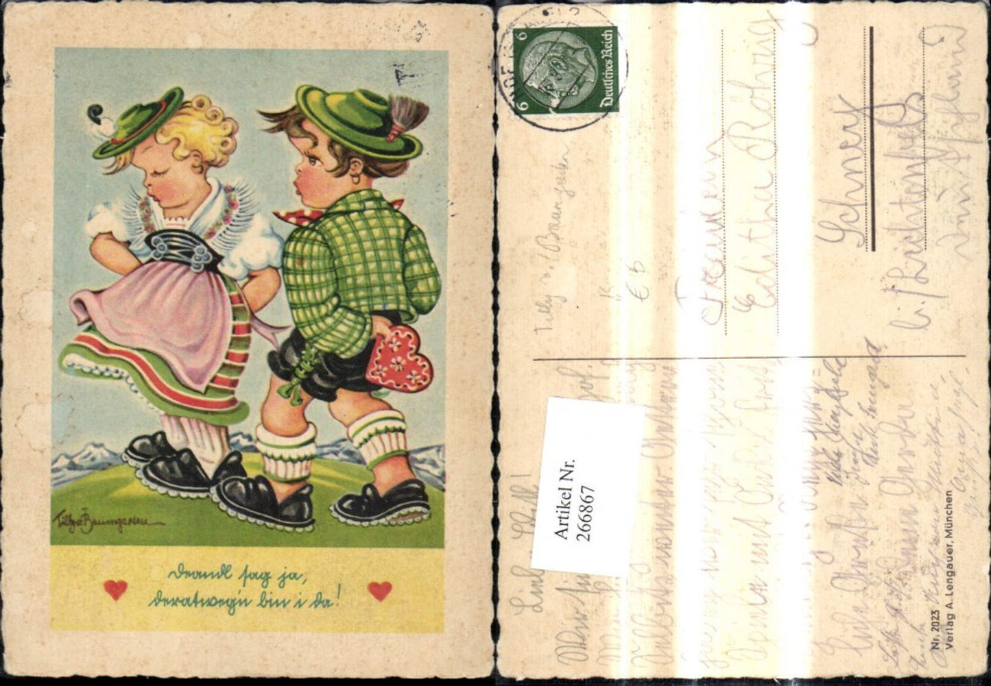 266867,Künstler Ak Tilly von Baumgarten Kinder Tracht Text pub A. Lengauer 2024