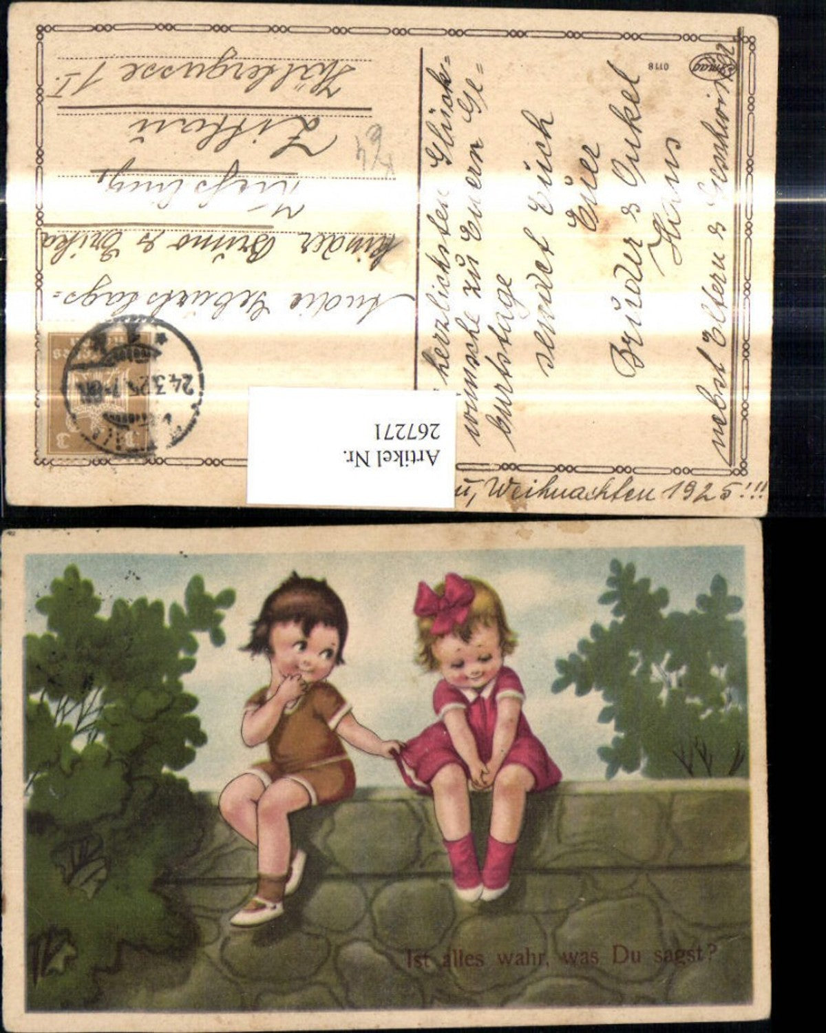 267271, Artist Ak Child Children a. Wall Sitting Saying
