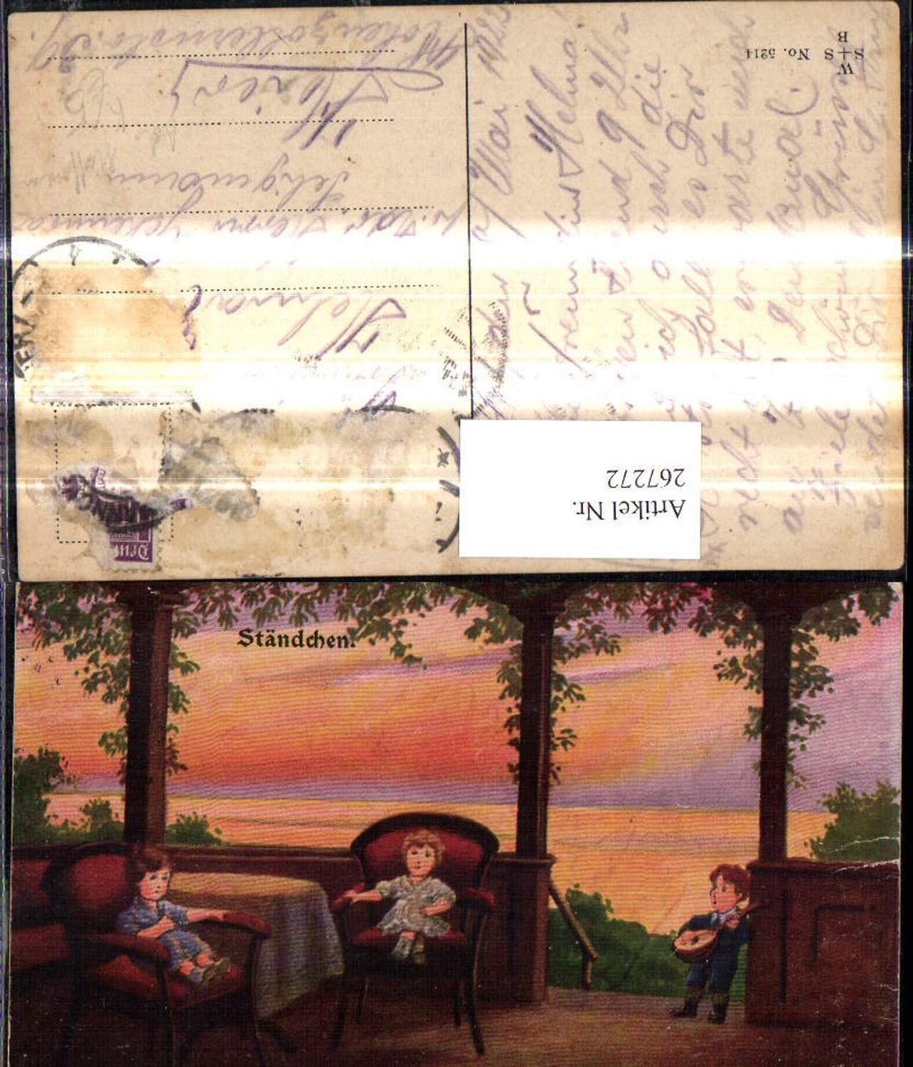 267272,Künstler Ak Ad. Hoffmann Kind Kinder a. Terrasse Musik Ständchen Mandoline