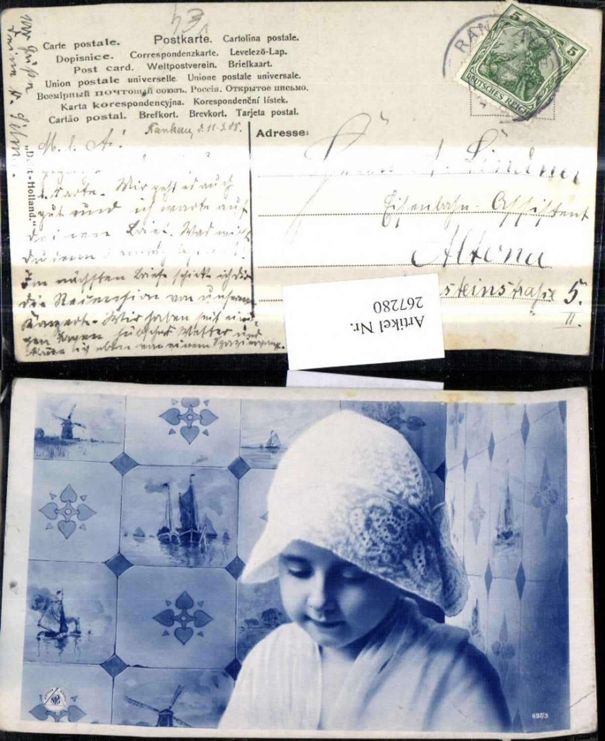 267280,Kind Mädchen Holländischer Typ Volkstyp Haube pub NPG 497/3