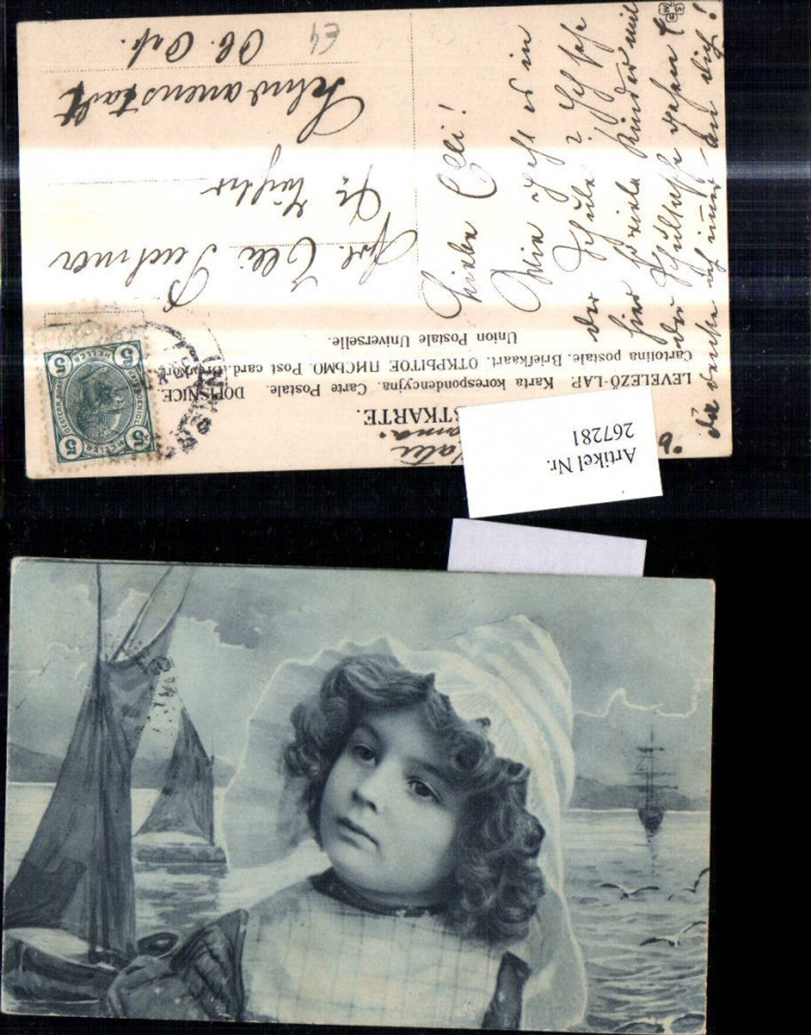 267281,Künstler Ak Kind Mädchen Tracht Holländischer Typ Volkstyp Segelboot i. Hintergrund