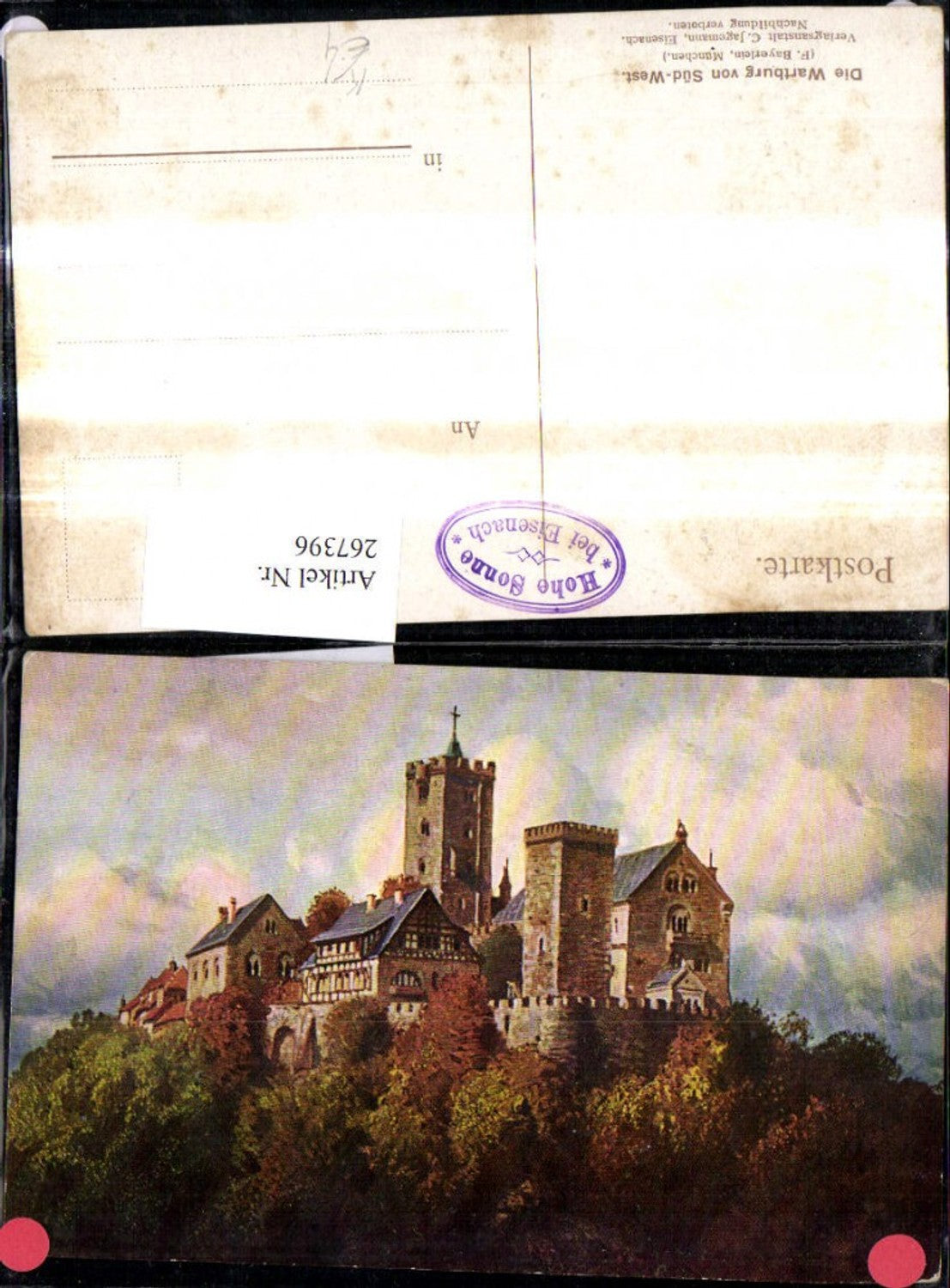 267396,Künstler Ak Wartburg v. Süd-West Burg Schloss Eisenach