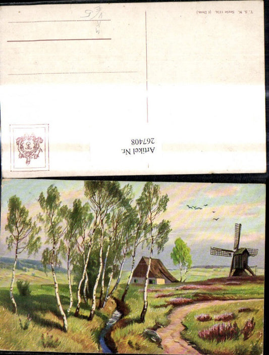 267408,Künstler Ak Windmühlen Landschaft Birken Bäume pub Theo Stroefer 1174/6