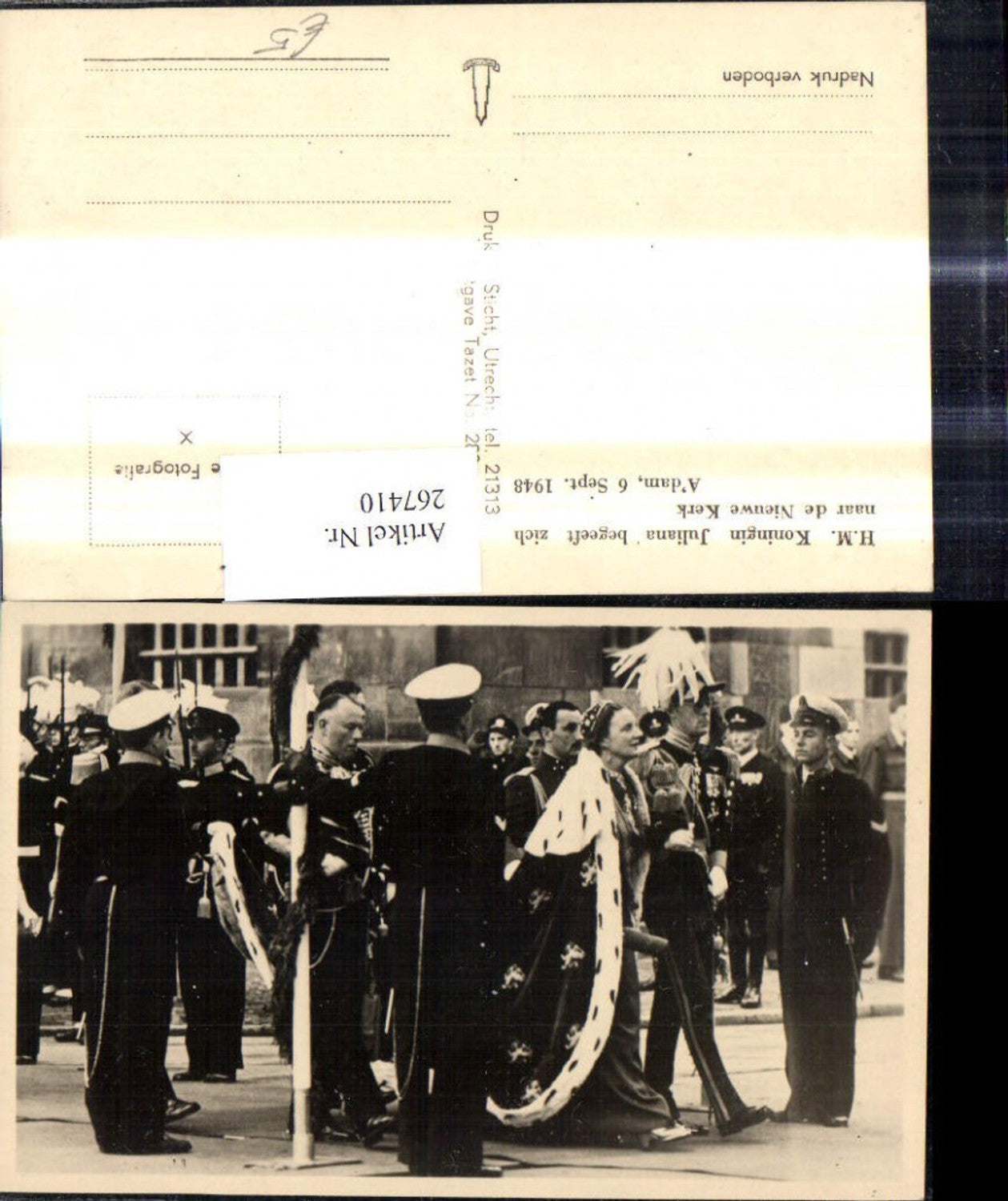 267410,Foto Ak Königin Juliana d. Niederlande Nieuwe Kerk 1948 Adel Monarchie