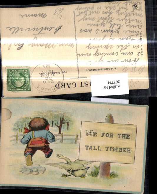 267774,Künstler Ak Bub Junge läuft v. Gans davon Spruch Scherz Humor