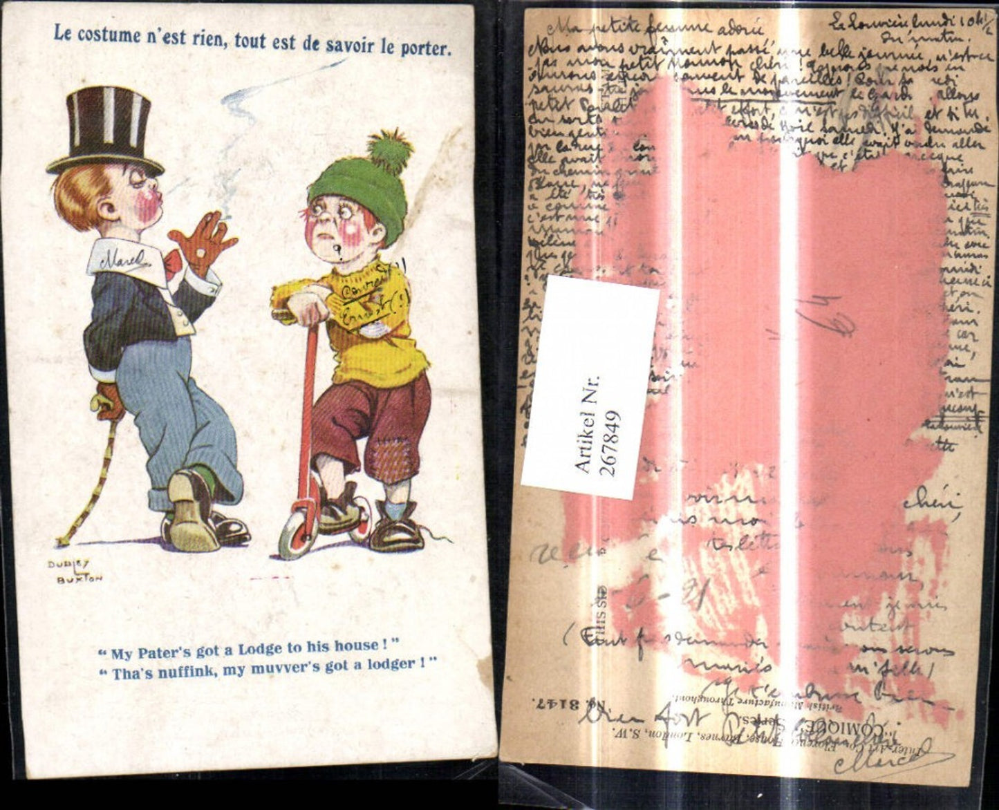 267849,Künstler Ak Dudley Buxton Kinder rauchen Zigarette Zylinderhut Roller Scooter Spruch