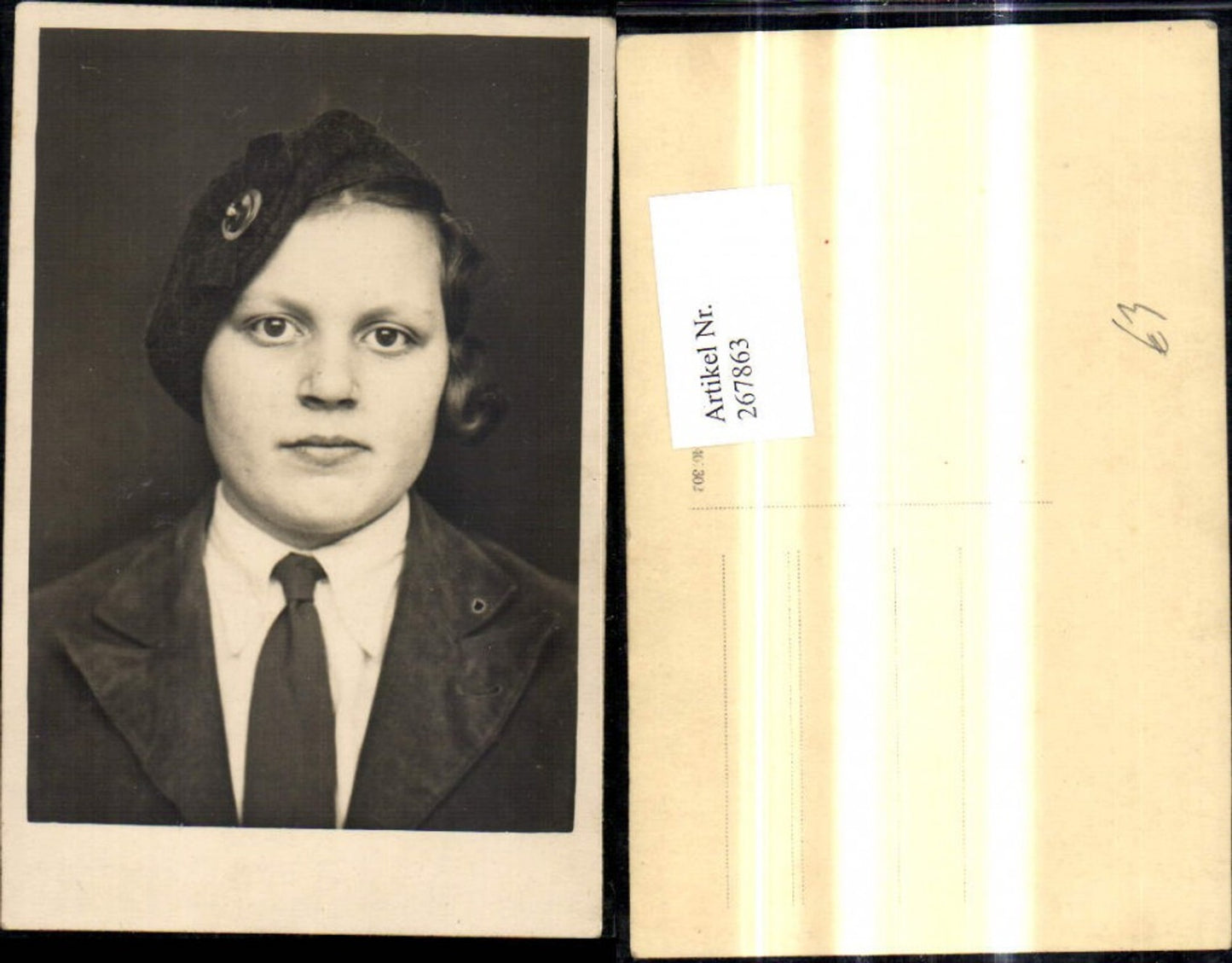 267863,Foto Ak Frau Portrait Hut Krawatte