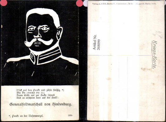 268099,Künstler Ak Politiker Portrait Hindenburg Generalfeldmarschall Text