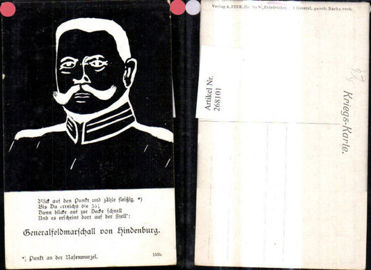 268101,Künstler Ak Politiker Portrait Hindenburg Generalfeldmarschall Text