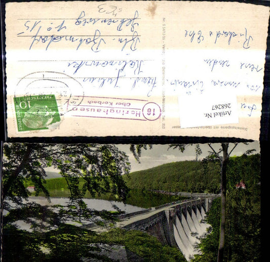 268267,Talsperre Diemeltalsperre m. überlaufendem Wasser Stempel Bahnpost Zug 16 Heringhausen über Korbach
