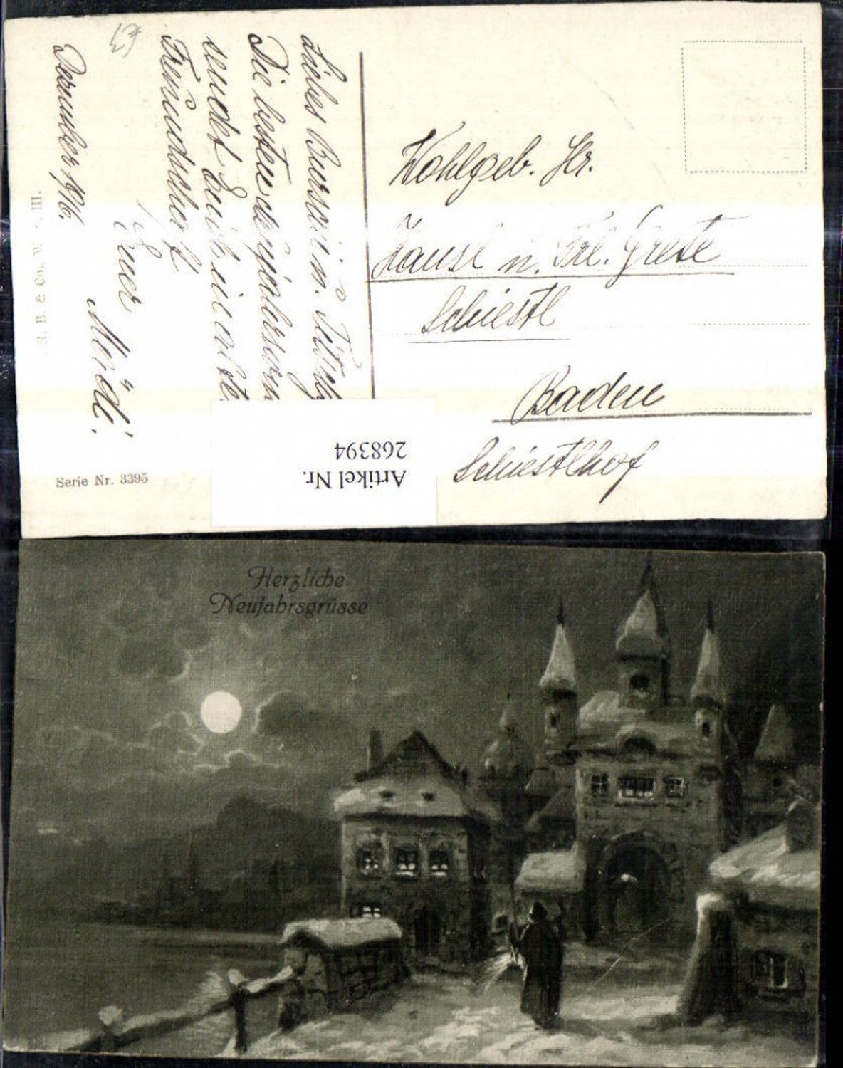 268394,Künstler Ak Schloss b. Mond Mondschein Winteransicht